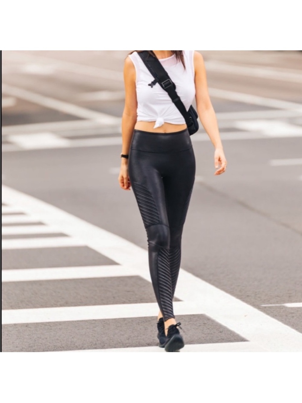 SPANX Black Faux Leather Moto Leggings size large